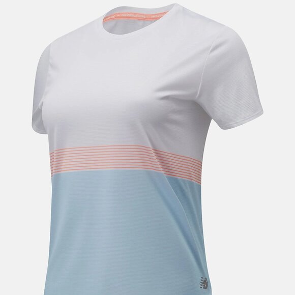 NWOT New Balance - Printed Accelerate Short Sleeves- White /Blue/ Coral -Size XL - Picture 1 of 13